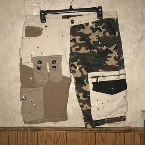 Super cool earth tones R3bel shorts with camouflage print